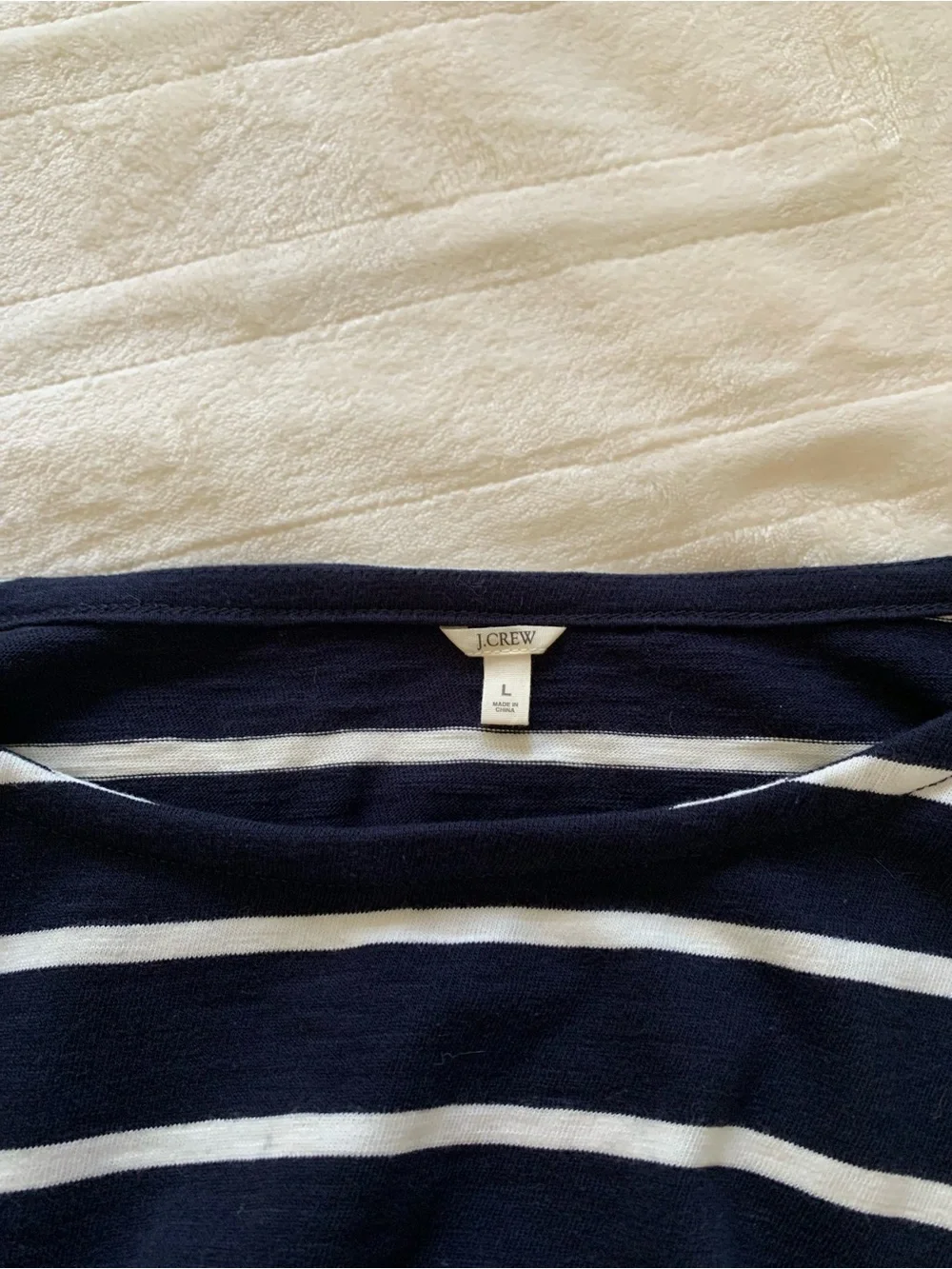 J. Crew Navy and White Striped Boatneck Top